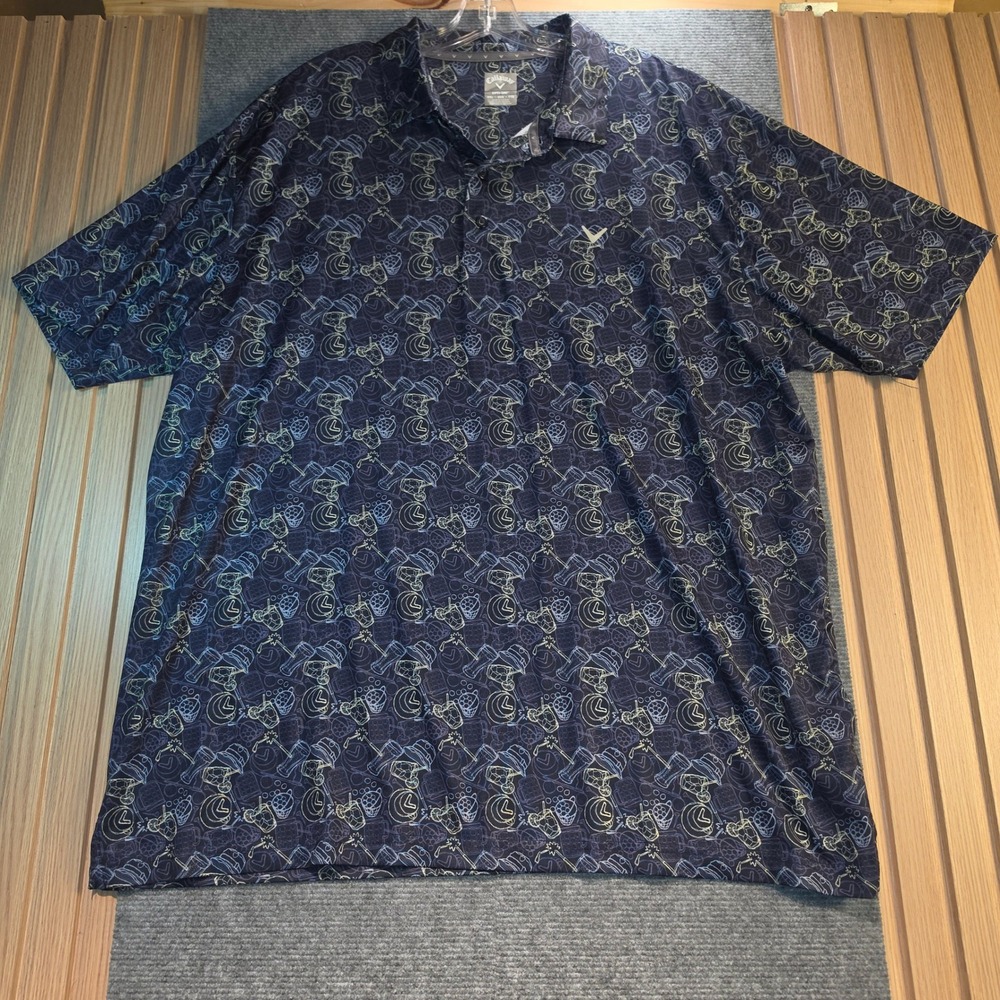 Callaway Polo Shirt Men XXL Blue Cocktail Print Excellent Opti-Dri Golf Top